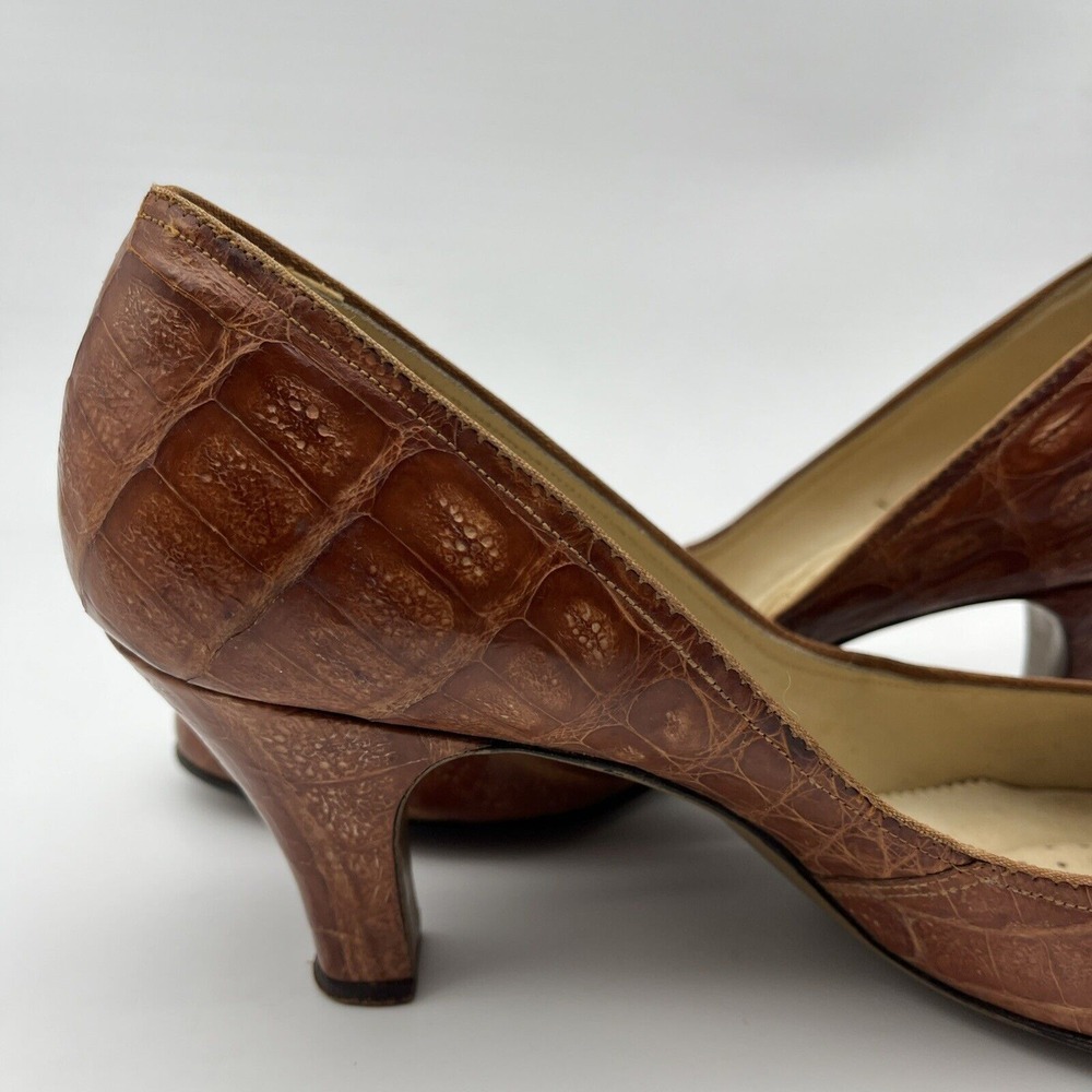 Vintage Geri's GENUINE ALLIGATOR HONEY BROWN 3" High Heel Women's Shoe Sz 9 - Picture 14 of 16